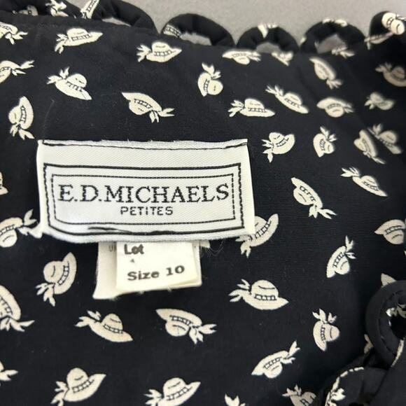 VTG Ed Michaels Womens Button Front Midi Dress Size 10 Petite Hat Print Cottage - Picture 8 of 12